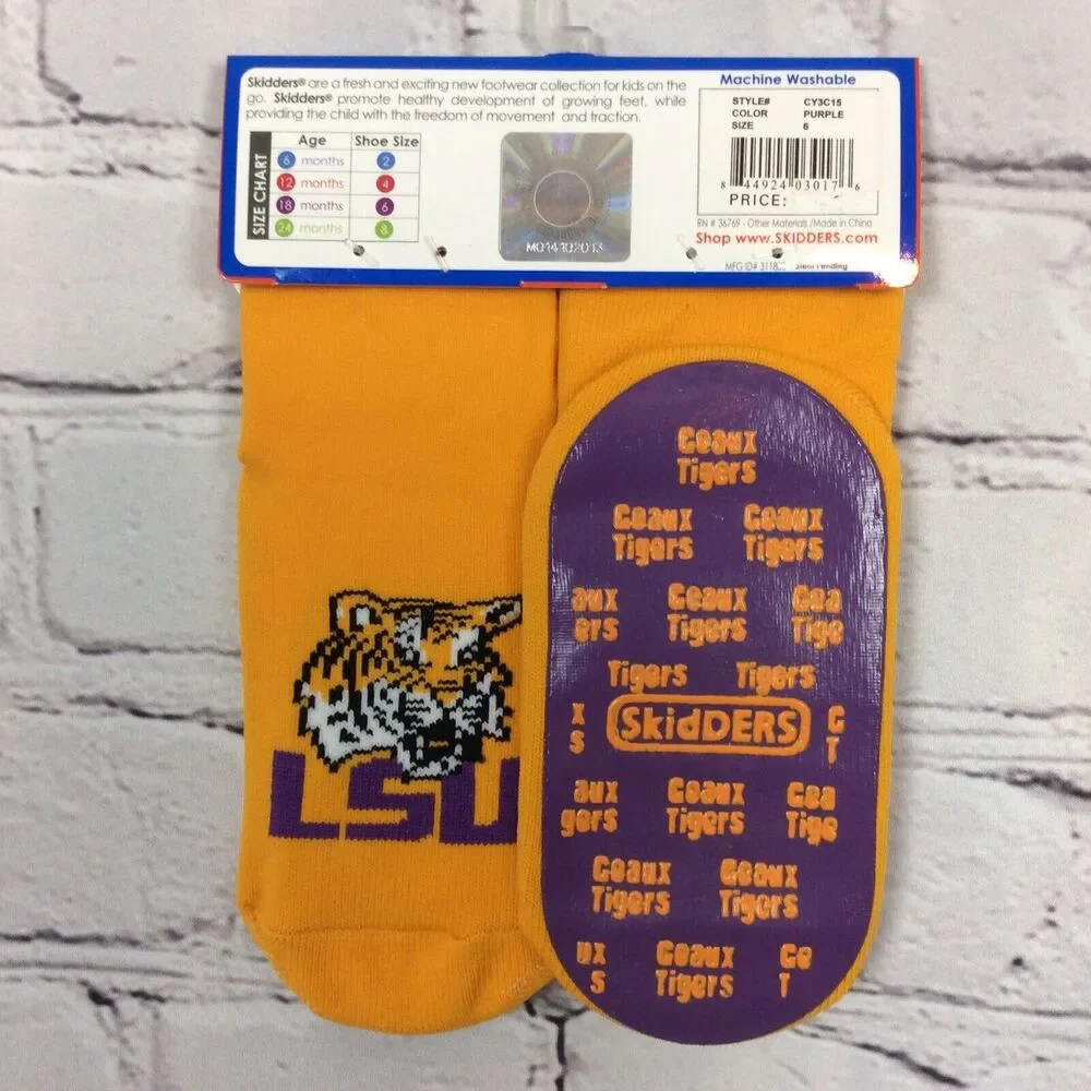 Skidders Louisiana State University Skid Proof Socks w/ Grippers Size 6 Months